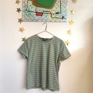 (L) Banana Republic black + cream striped top